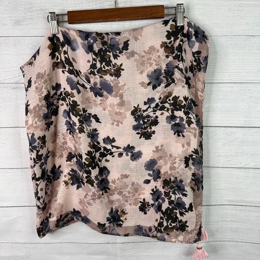 Pure J Jill Womens Scarf Shawl Wrap Pink Tassel Floral